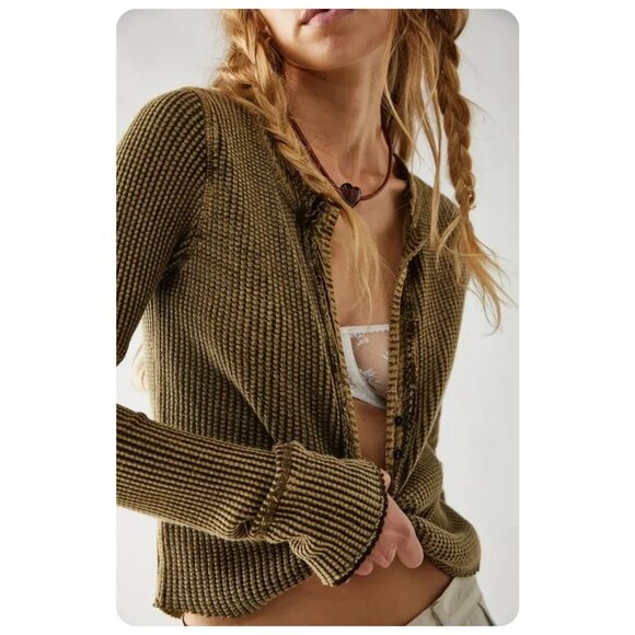 FP One Free People Colt Long Sleeve V-Neck Thermal sz S - Picture 2 of 6